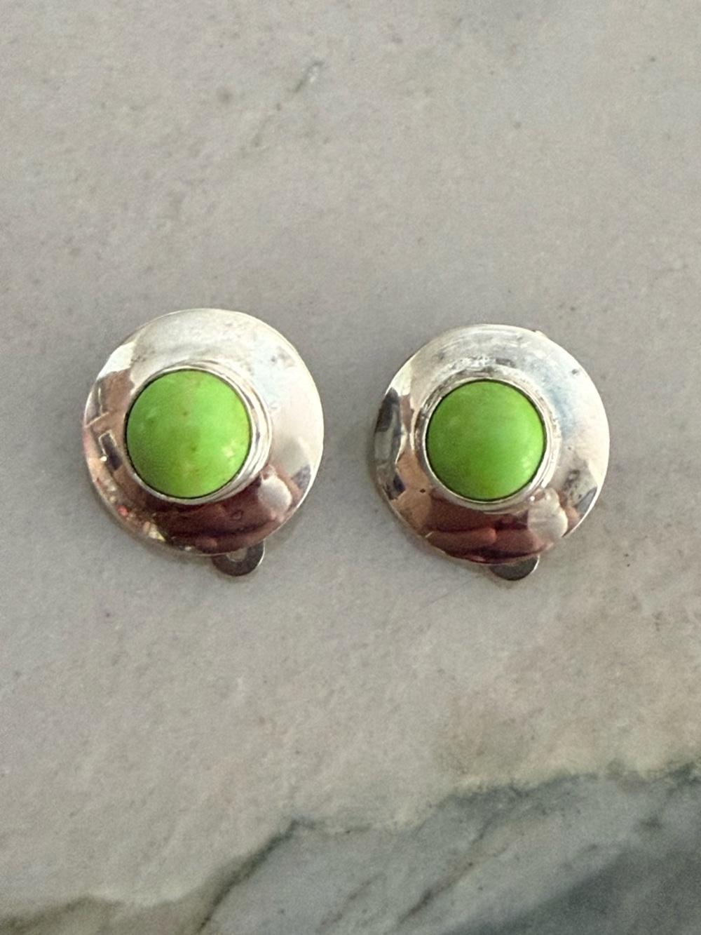 VTG 925 Silver & Lime Stone, Clip On Earrings